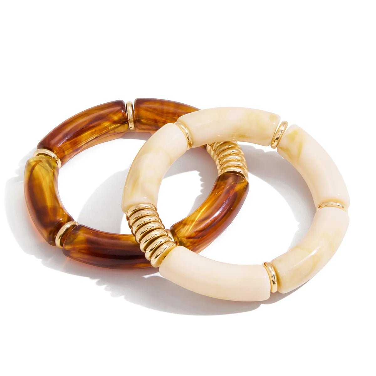 MW New Styles 2pcs Set Vintage Resin Bamboo Bangles UV Gold Plated Leopard Amber Resin Bamboo Joint Bangle Bracelets Wholesale