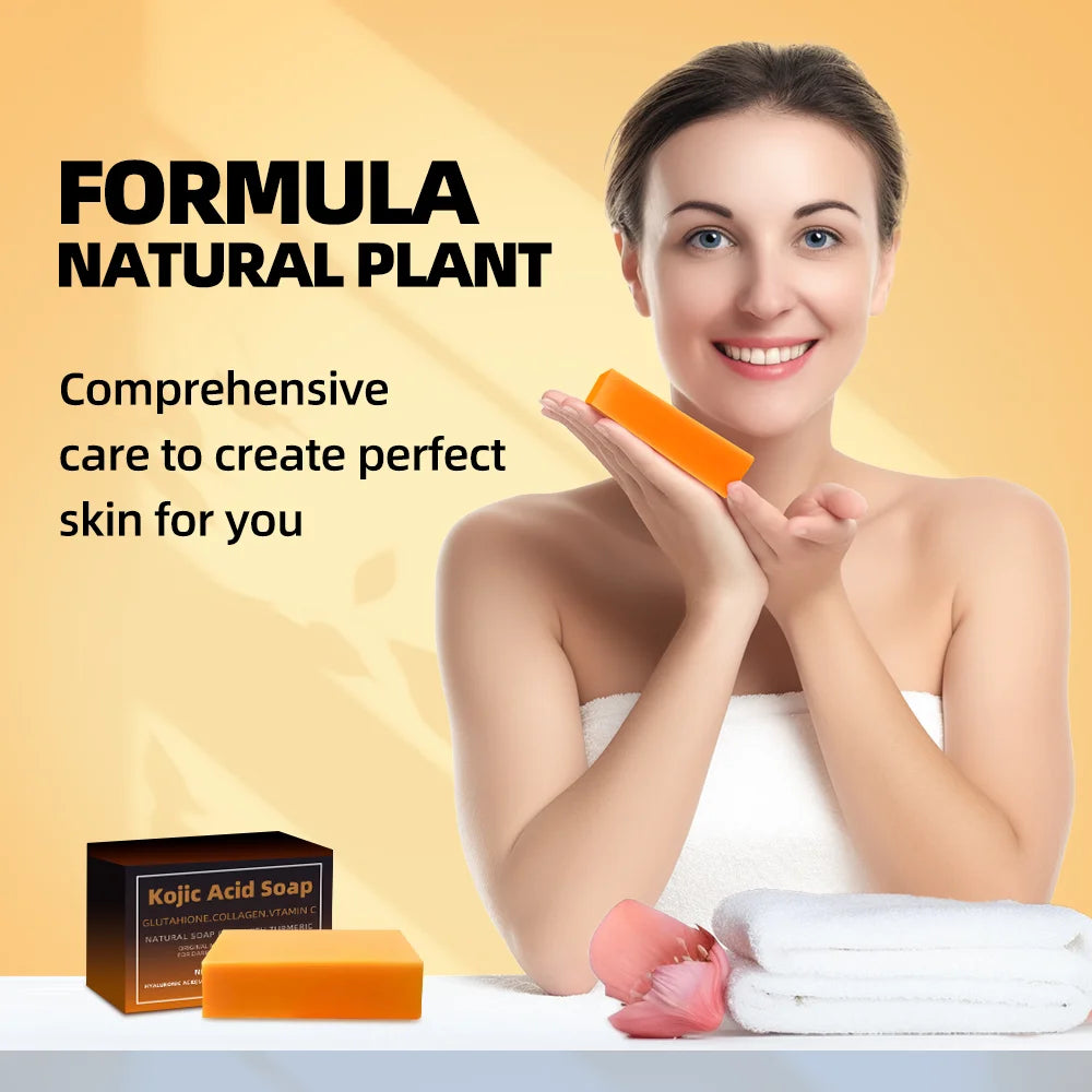 Best-Selling Deep Cleaning Eliminate Mites Square Kojic Acid Turmeric Soap 100g Moisturizing Handmade Organic Plant Bath