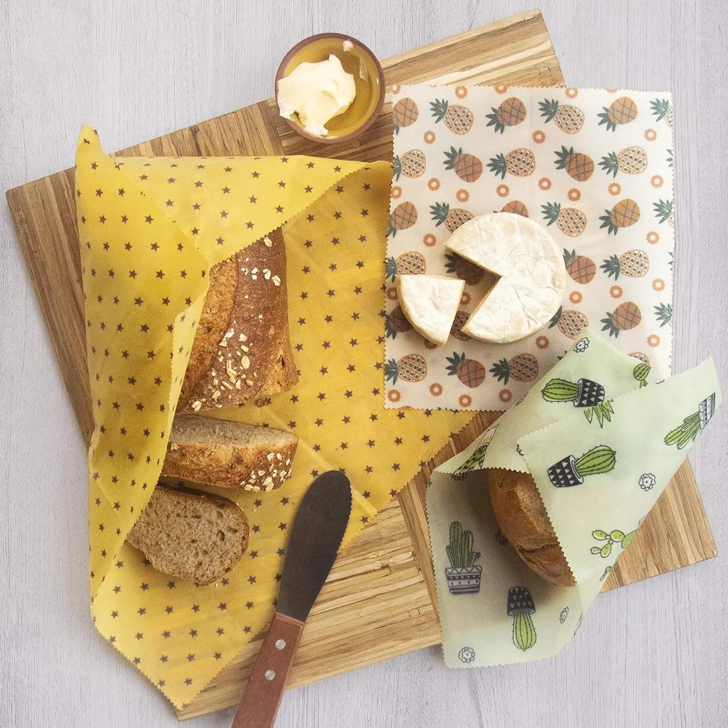 Organic Eco Friendly Durable Sustainable Biodegradable Beeswax Food Wrap Custom Print Washable 1S1M1L FDA LFGB GOTS Approved
