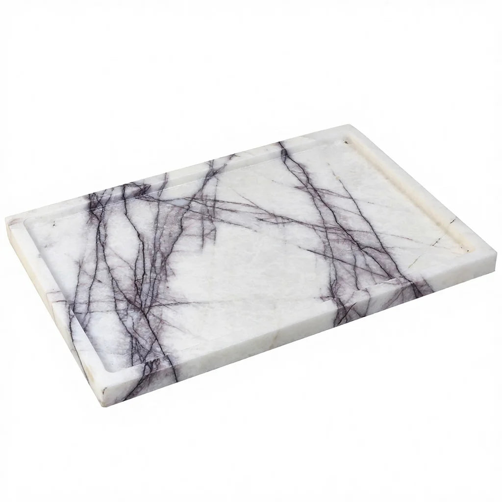 Luxury Natural Rectangle Calacatta Red Marble Serving Tray Decorative Food Fruit Jewelry Display Tray for Christmas Home Decor