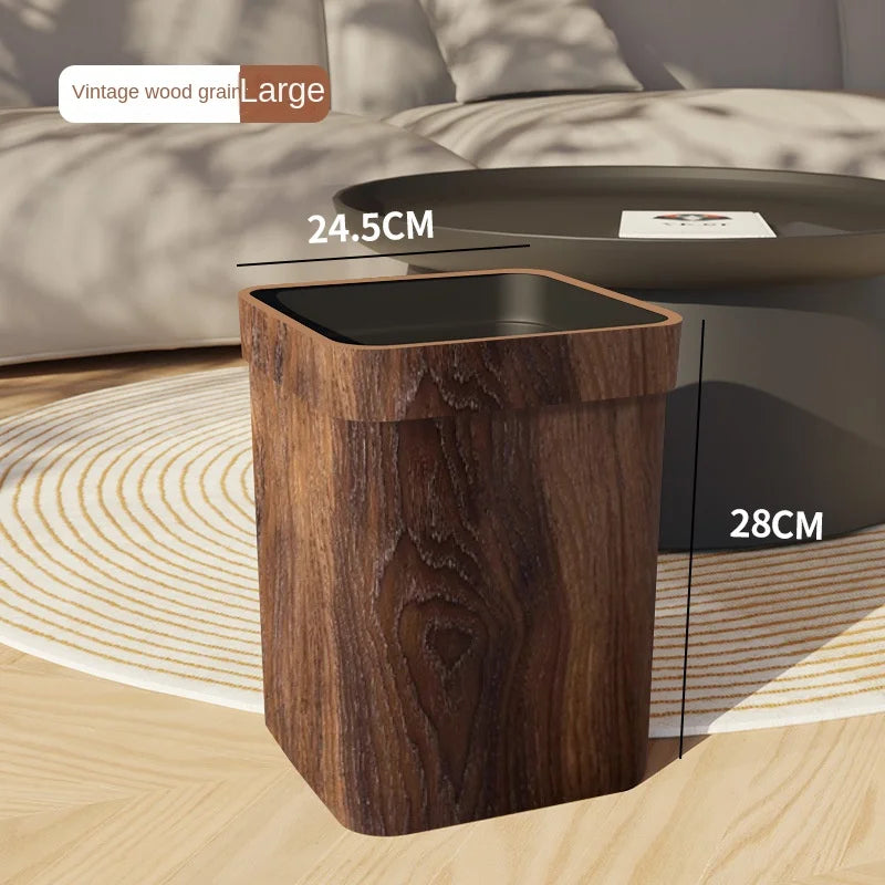 Wood Grain Trash Can Household High-looking Bathroom Kitchen B&B Hotel Trash Can