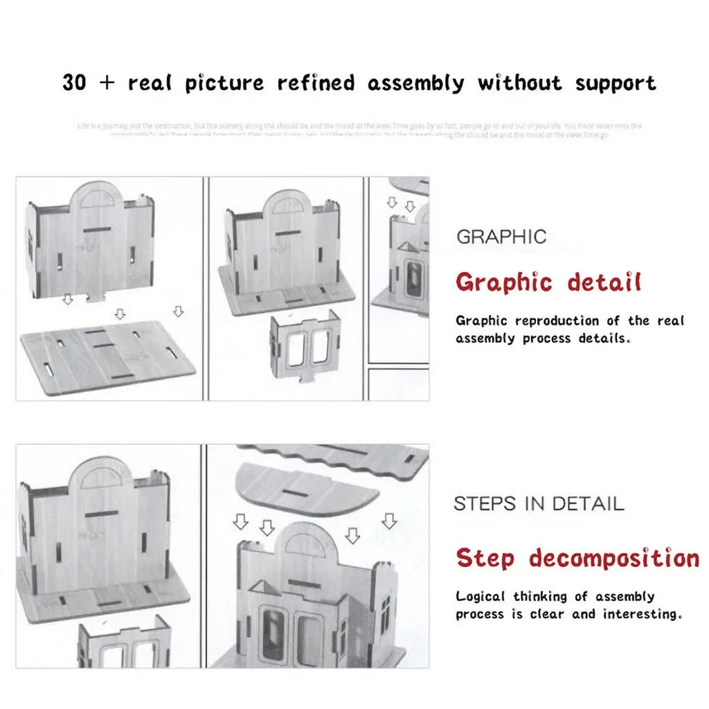 Wooden puzzle model, 3D building model, handmade DIY kit, cozy house, villa, ideal birthday gift for children and adults