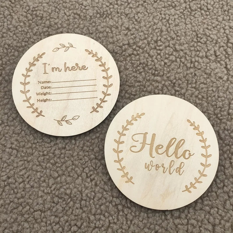 1Pieces Hello worldBaby Photography Props Wood Commemorative Wood Card Growth Milestone Wood Piece