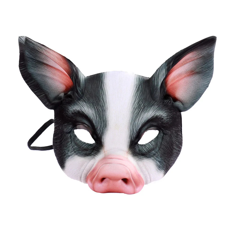 Pig Half Face Mask Black and White 3D Pig Head Face Cover Halloween Carnival Night Party Animal Makeup Costume Props