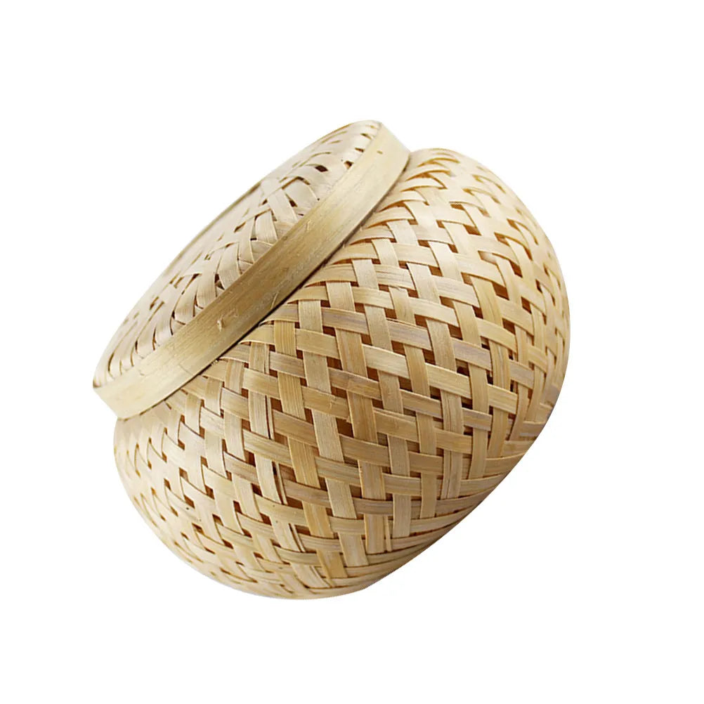 1Pcs Bamboo Woven Tea Basket Fine Polishing Edge Tea Storage Jar Moisture Proof Gift Box for Birthday Wedding Home Office