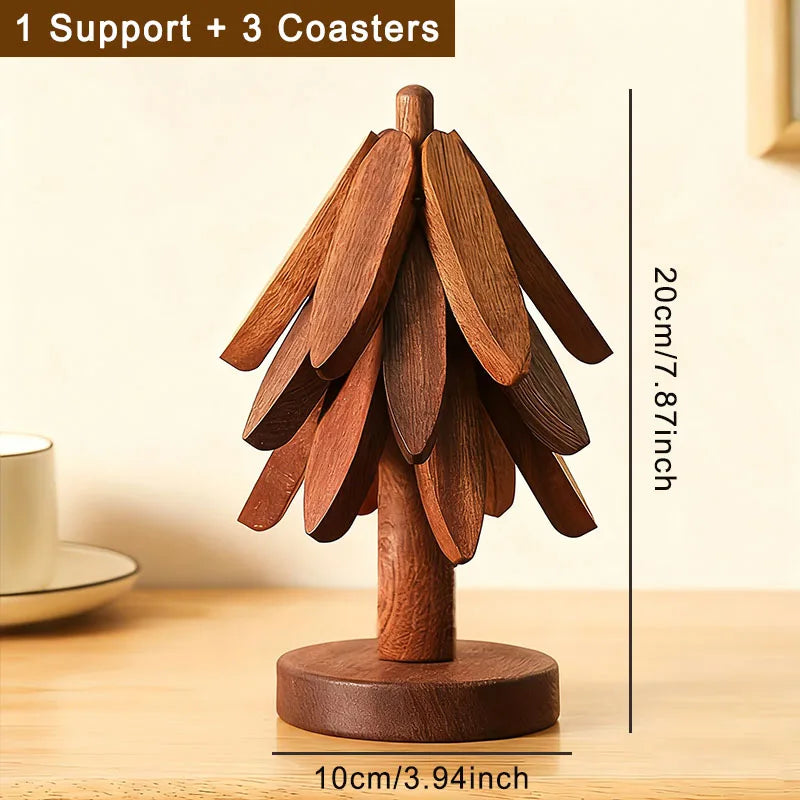 Tree Design Stand Bamboo Wooden Trivets Decorative Anti Scald Heat Resistant Table Mat Coaster Wood Placemats Pot