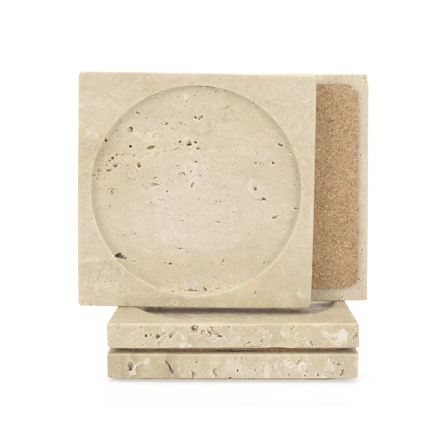 Natural Marble Travertine Coasters Non-Slip Absorbent Round Stone Drink Mat  Cork Pads for Table Decor Wedding Gift