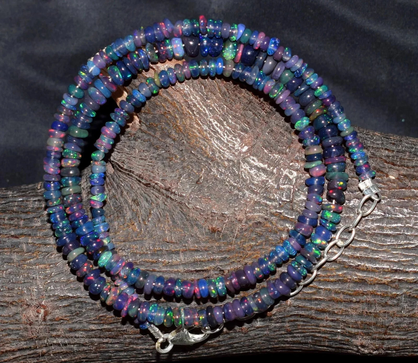 Ethiopian Natural Welo Fire Blue Opal Necklace Polished 18 Inch Smooth Rondelle Beads 3-6 mm White Opal Loose Gemstones