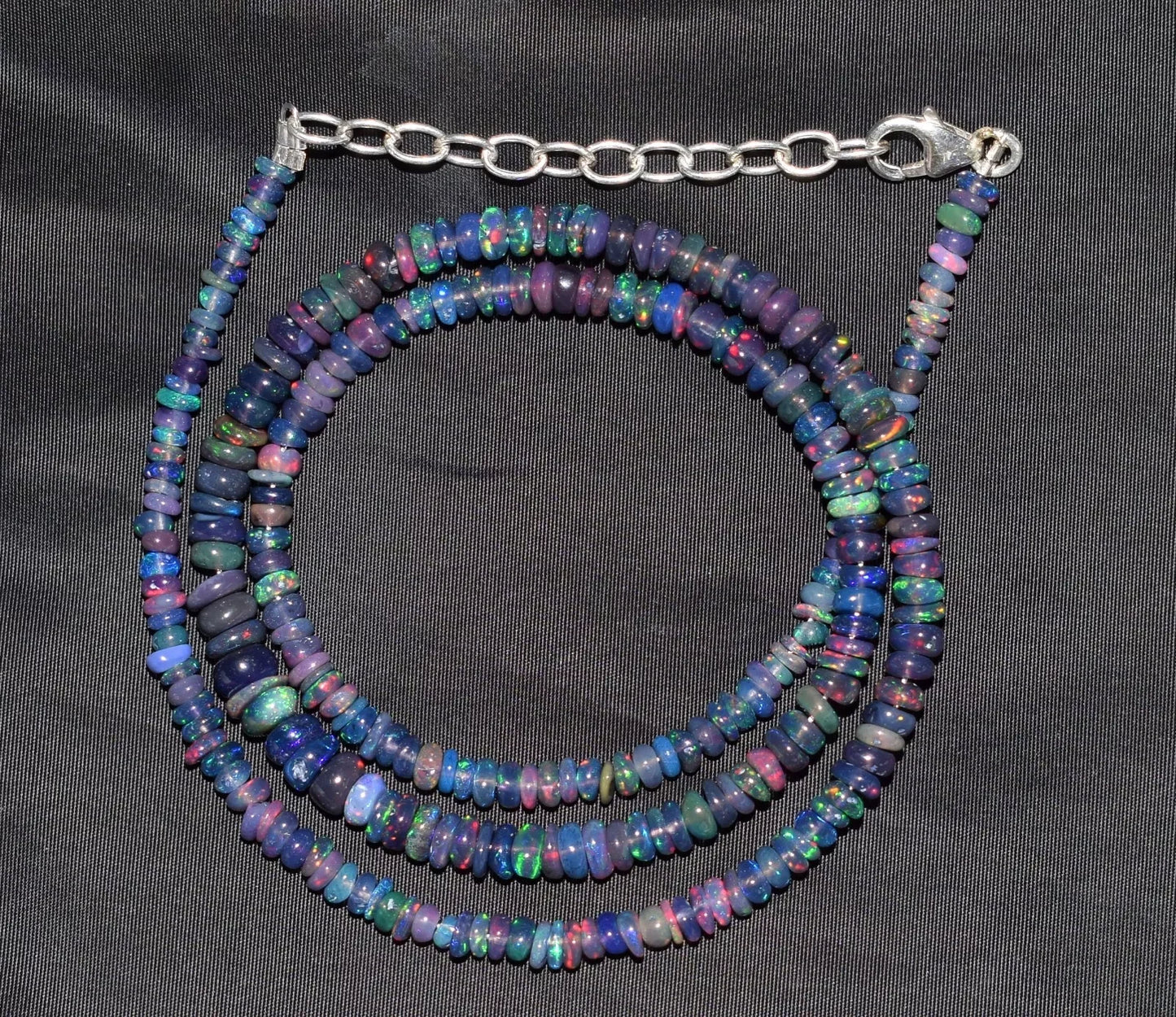 Ethiopian Natural Welo Fire Blue Opal Necklace Polished 18 Inch Smooth Rondelle Beads 3-6 mm White Opal Loose Gemstones