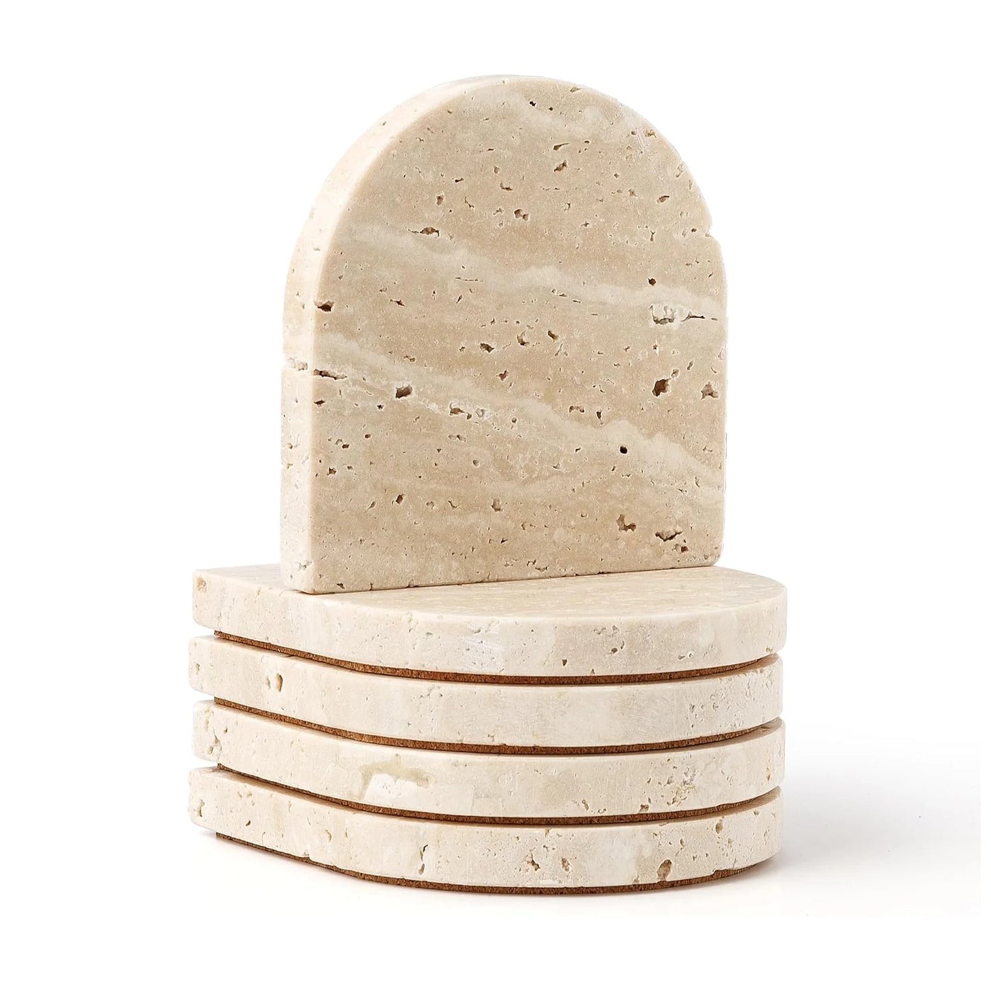 Natural Marble Travertine Coasters Non-Slip Absorbent Round Stone Drink Mat  Cork Pads for Table Decor Wedding Gift