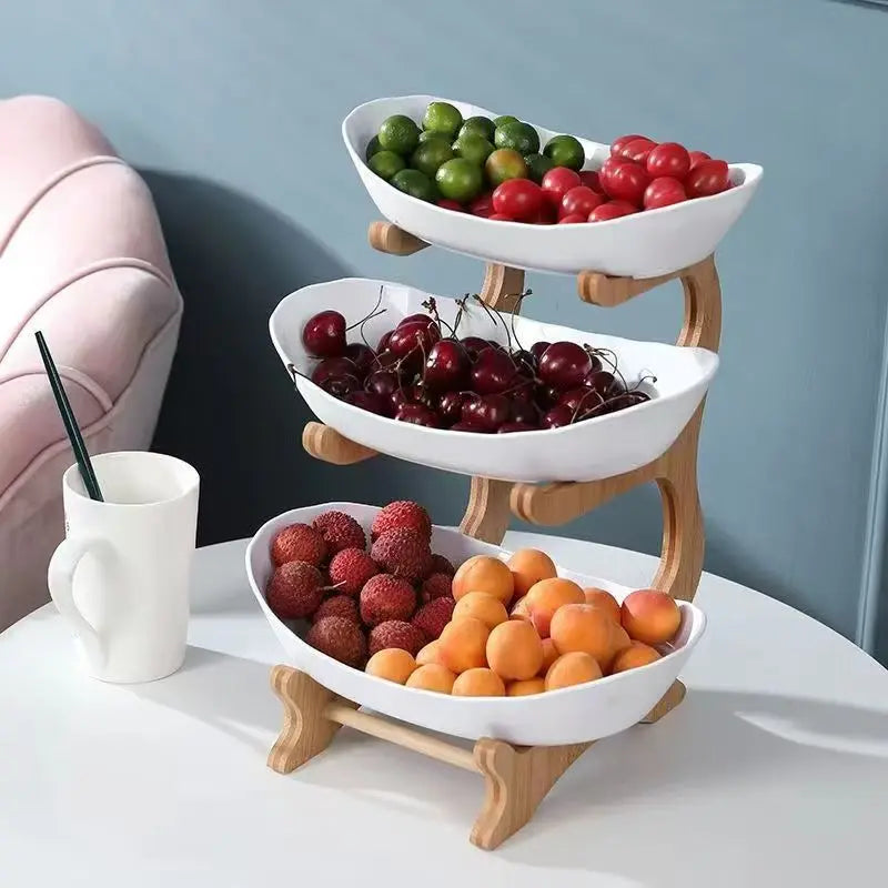 Multi-layer European Dried Fruit Tray Standing Type Bamboo Wooden Rack Multifunction Kitchen Snack & Candy Tray Fruit Basket