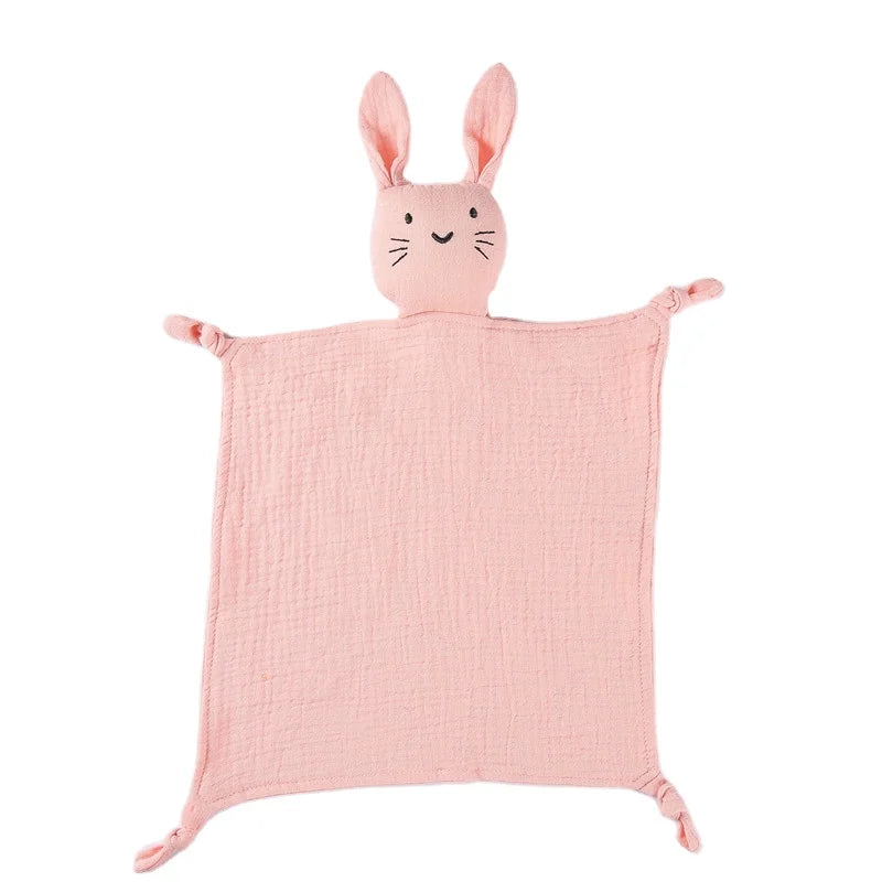 100% Organic Cotton Soft Muslin Security Blanket Plain Animal Rabbit Bunny Lovey Comforter Toy for Baby Baby's Security Blanket