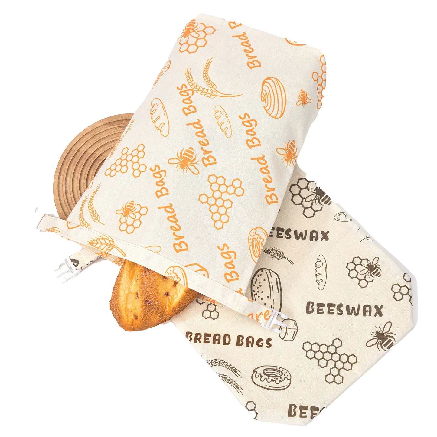 Reusable Fashion Cartoon Bread Shopping Bag with Organic Beeswax Cotton Linen for Homemade Sourdough Storage & Fresh Keeping