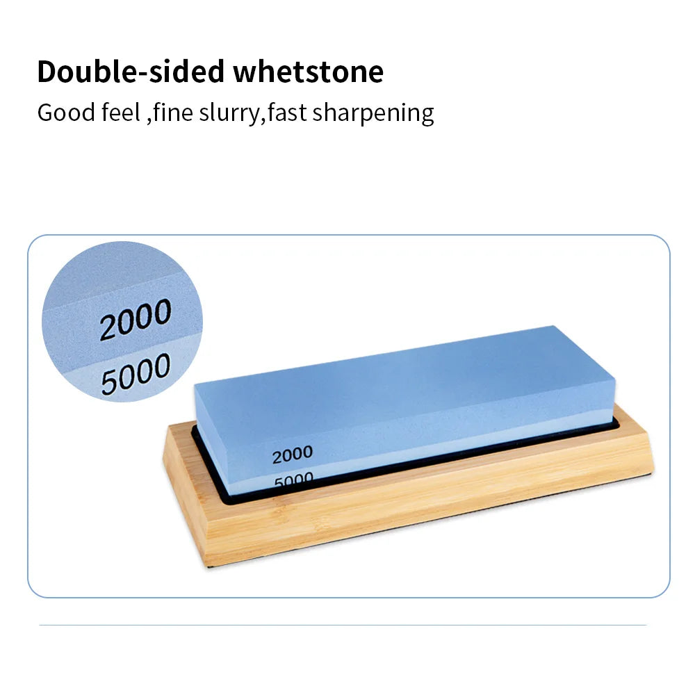 Knife Sharpener Stone 2 Side Whetstone Kit Quick Sharpening for Damascus and Quality Knife With NonSlip Bamboo Base