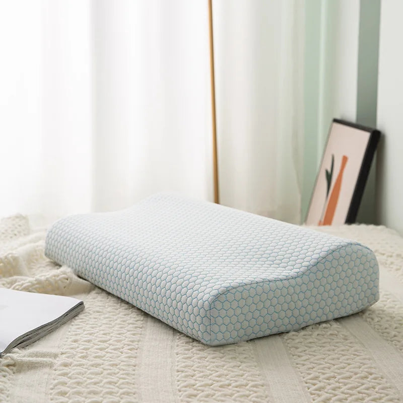 Qualified Soft and Comfort Memory Foam Pillow 200TC Bamboo Solid Pattern Wave Shape for Therapy and Neck Relief