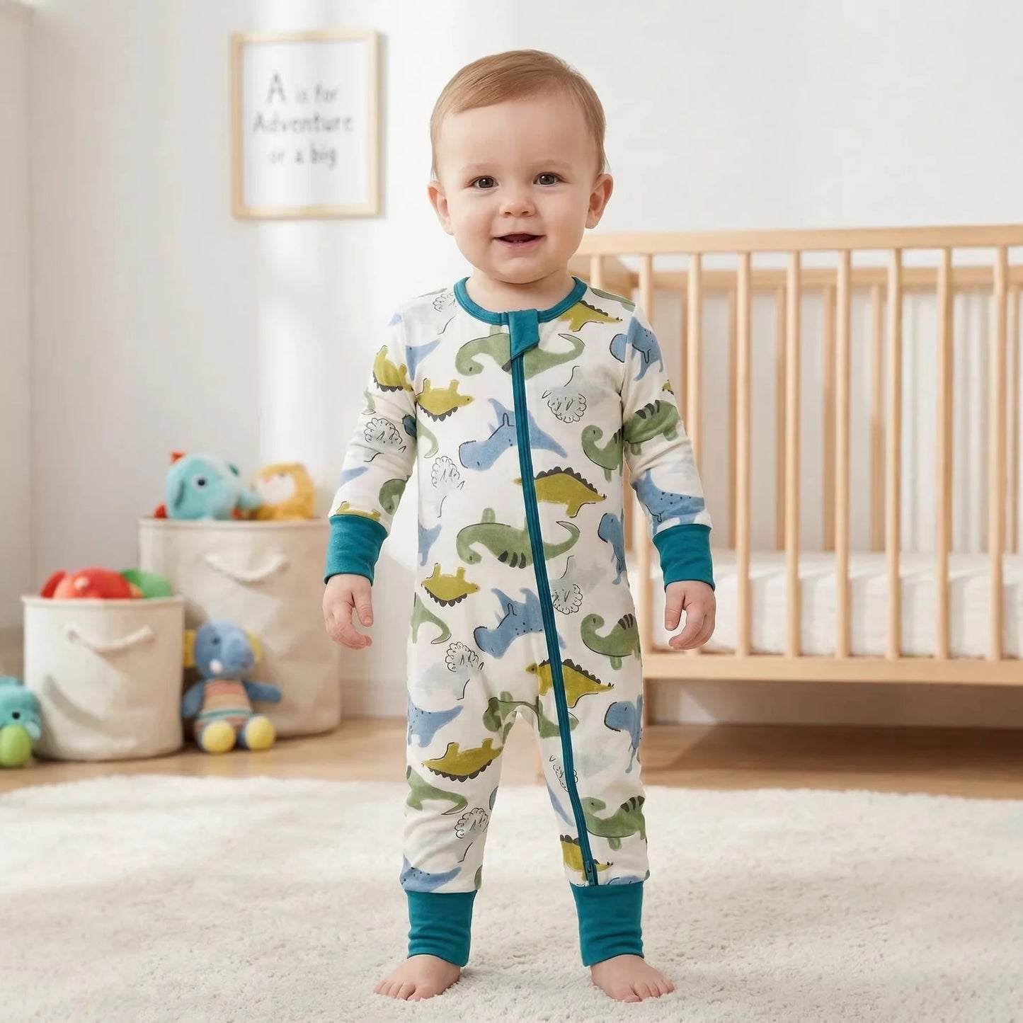 Growprint Cross-border European American-style Bamboo Fiber Male Infant Toddler Long Sleeve Thin Jumpsuit Romper Safety All Soft