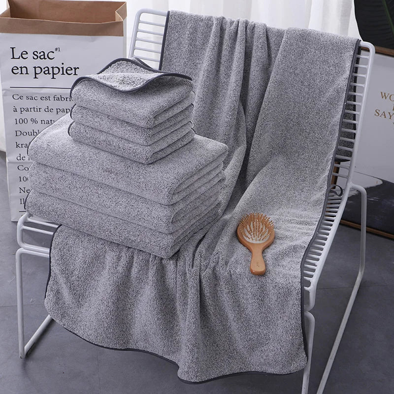 American Styles 2pcs Eco-Friendly Woven Bath Towel Set Organic Cotton Coral Fleece Quick-Dry Stylish Bath Accessory