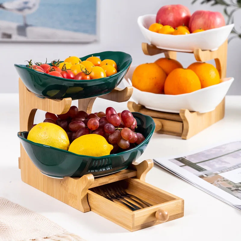 Multi-layer European Dried Fruit Tray Standing Type Bamboo Wooden Rack Multifunction Kitchen Snack & Candy Tray Fruit Basket