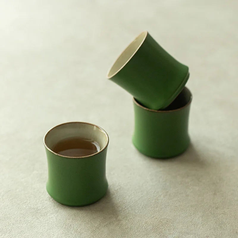 Modern Disposable Ceramic Green Glazed Travel Kung Fu Tea Set High-end Master Cup Ceramic Teacup Bamboo Cup