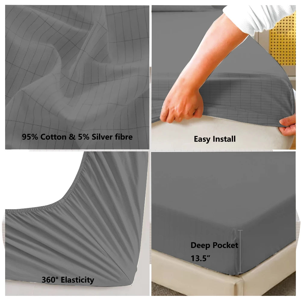 High-End Luxury Organic Cotton Comfort Sleep Grounding Sheet for Bed Solid Gray White Green Anti-Static Grounding Fitted Sheet
