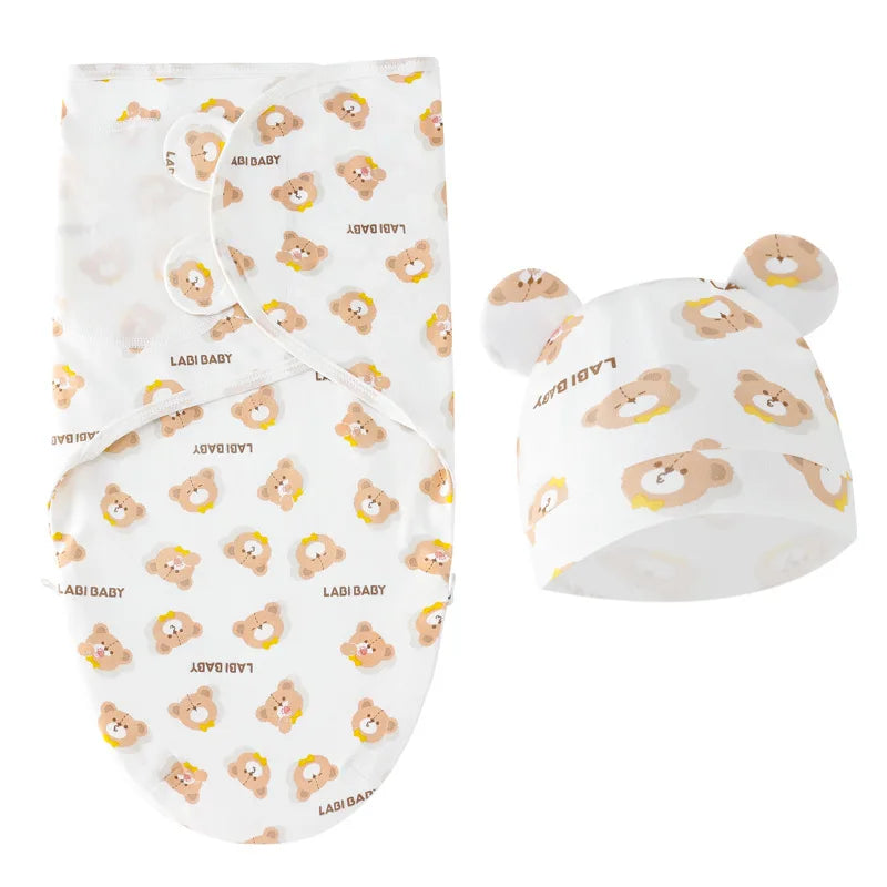Baby Sleeping Bags Custom Newborn Blanket Organic Cotton Bamboo Modal Hat 2Pcs Set Unisex Receiving Baby Swaddle Blankets