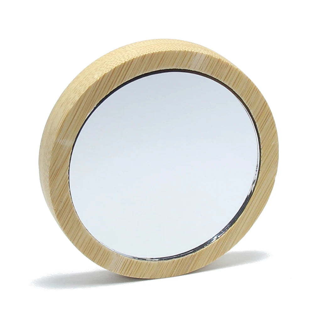 Natural Round Tabletop Pocket Portable Beech Wood Frame Makeup Mirror Bamboo Vanity Mirror Single Cosmetic Wooden Pocket Mirror