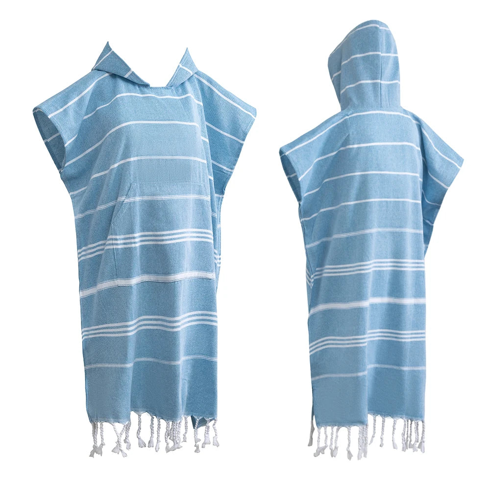 High Quality Organic Cotton Poncho Towel Adults Children Windproof Thickened Hooded Design Factory Wholesale Home Sports Striped