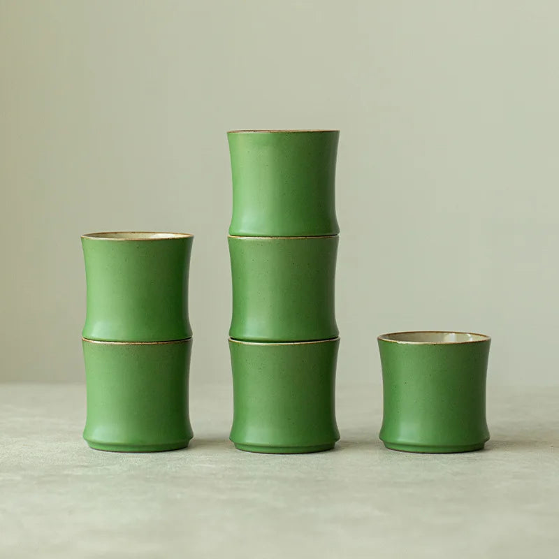 Modern Disposable Ceramic Green Glazed Travel Kung Fu Tea Set High-end Master Cup Ceramic Teacup Bamboo Cup