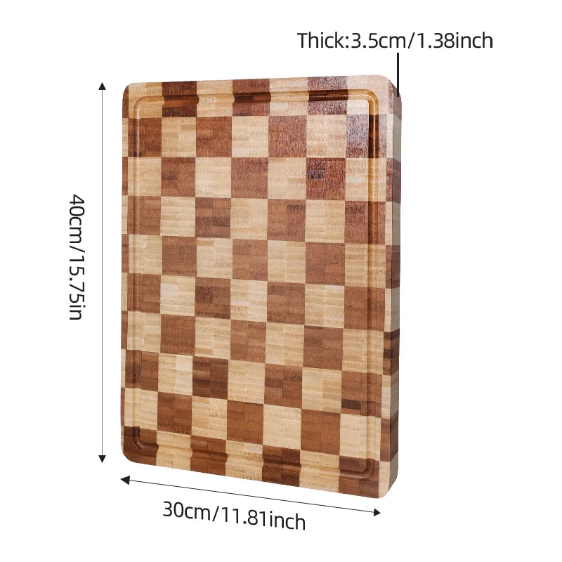 End Grain Large Bamboo Cutting Board 3.5cm Thick Rectangle for Kitchen Cheese Charcuterie Board Butcher Chopping Block Juice