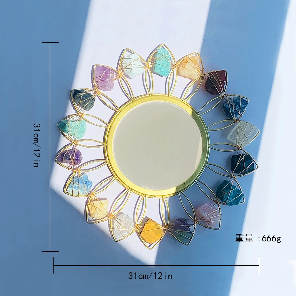 Modern Natural Crystal Luxury Metal Wall Mirror Hotel Home Decorative Fashionable Gold Shape Wall Dressing Table Mirror