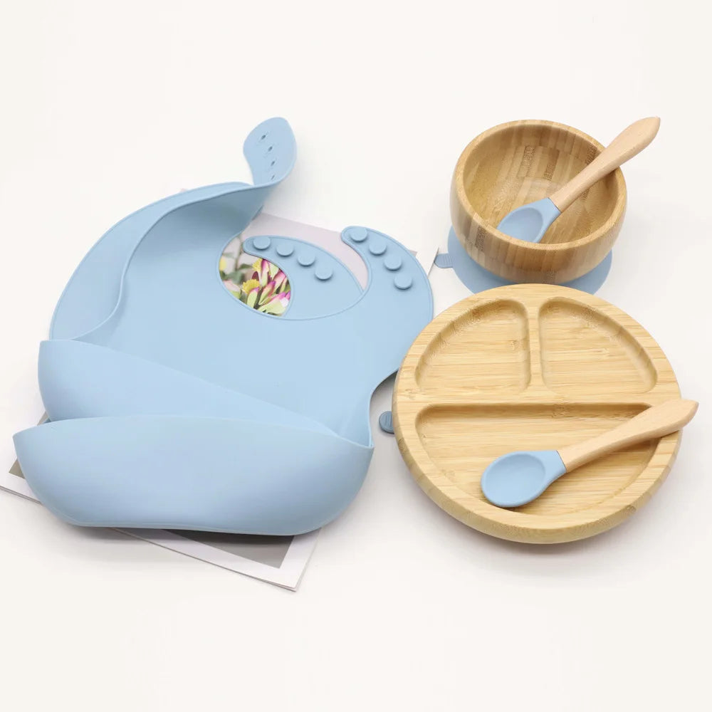 Free Combination New Arrival Baby Tableware Set Silicone Bamboo Baby Plate Feeding Utensils for Home Tea Restaurants