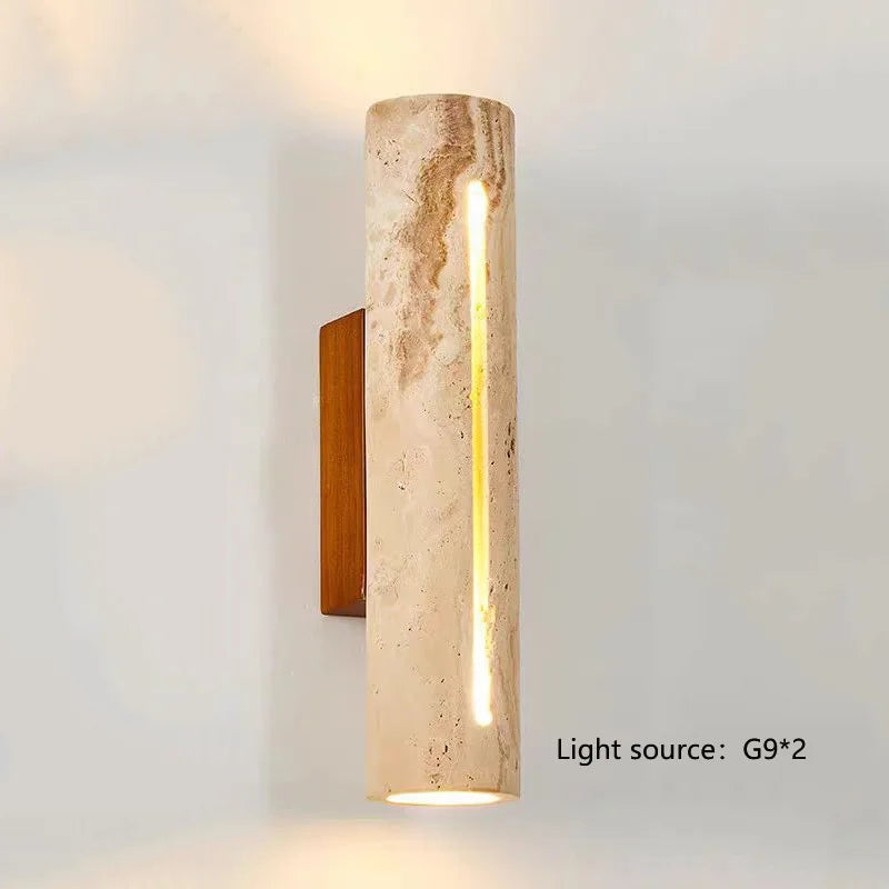 Wholesale Outdoor Waterproof Natural Travertine up and Down Wall Light Wabi Sabi Indoor Cylindrical Yellow Travertine Wall Lamp