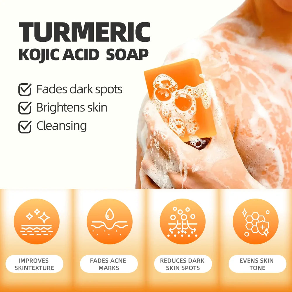 Best-Selling Deep Cleaning Eliminate Mites Square Kojic Acid Turmeric Soap 100g Moisturizing Handmade Organic Plant Bath