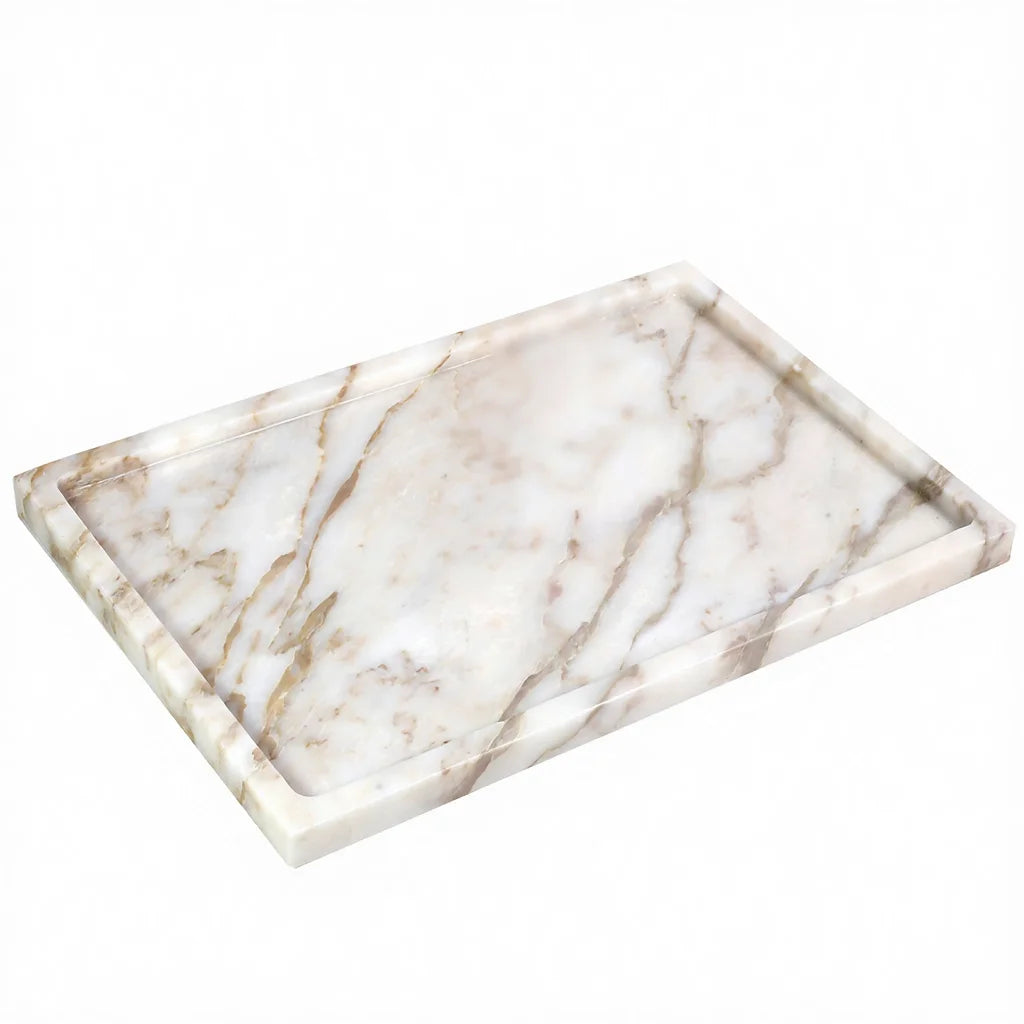 Luxury Natural Rectangle  Calacatta Red Marble Serving Tray Decorative Food Fruit Jewelry Display Tray for Christmas Home Decor