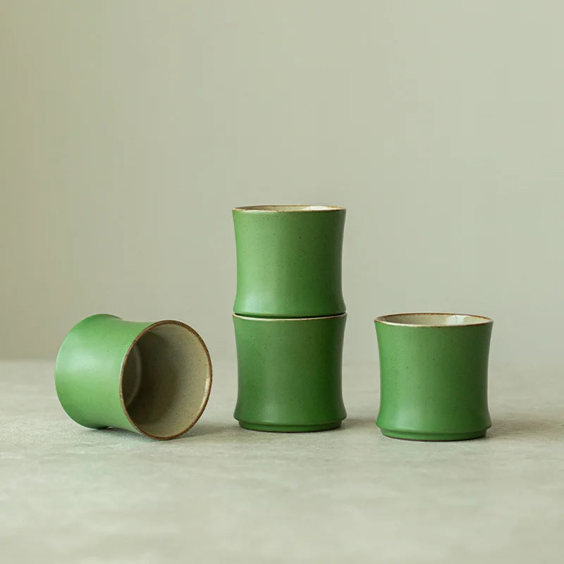 Modern Disposable Ceramic Green Glazed Travel Kung Fu Tea Set High-end Master Cup Ceramic Teacup Bamboo Cup