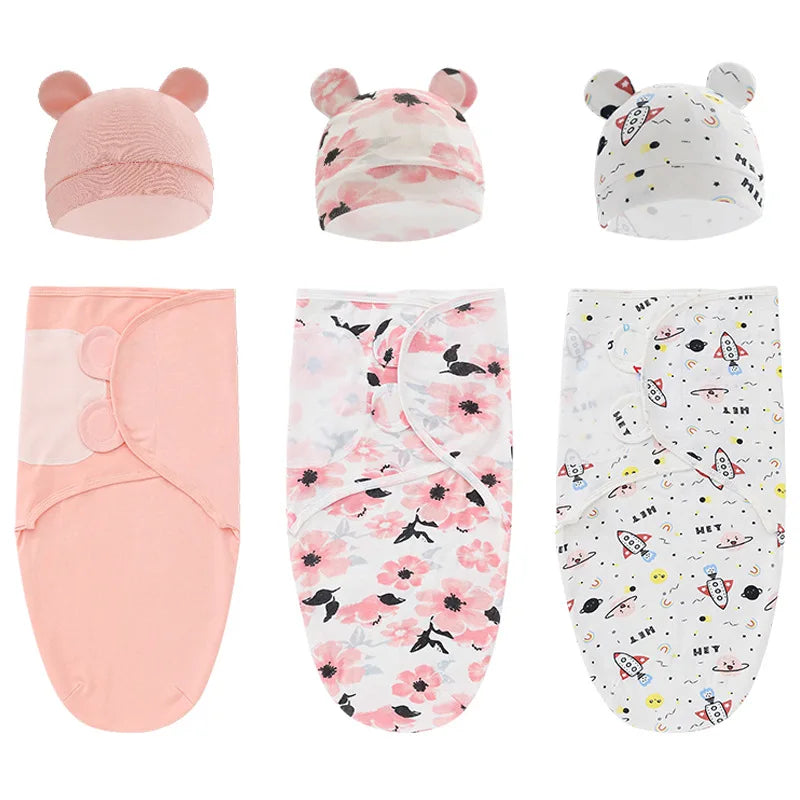 Baby Sleeping Bags Custom Newborn Blanket Organic Cotton Bamboo Modal Hat 2Pcs Set Unisex Receiving Baby Swaddle Blankets