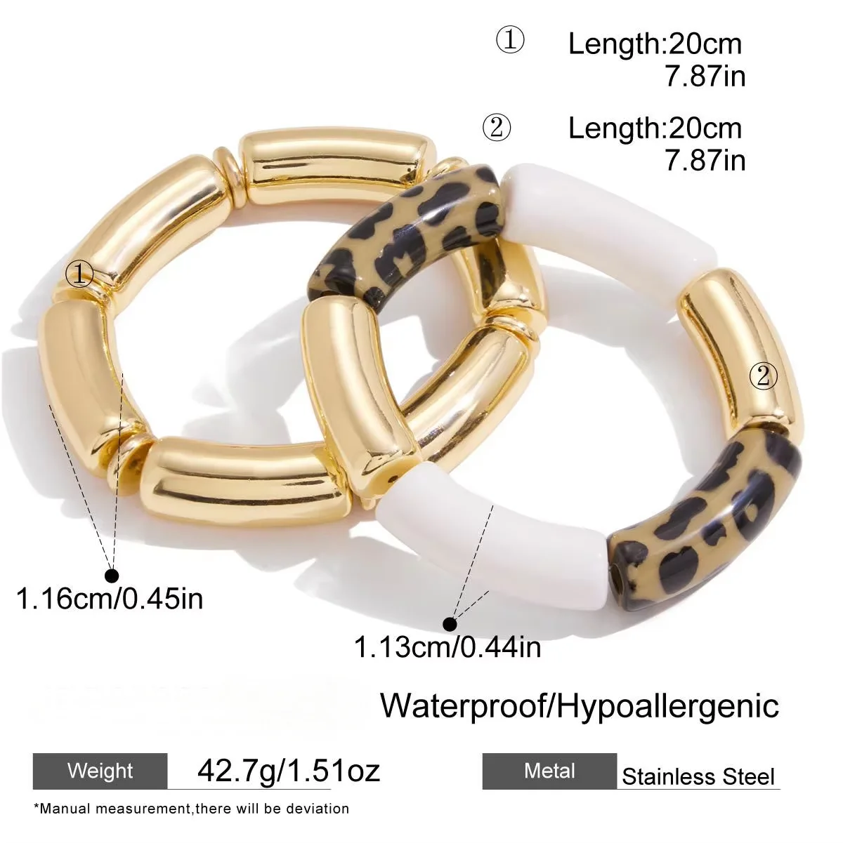 MW New Styles 2pcs Set Vintage Resin Bamboo Bangles UV Gold Plated Leopard Amber Resin Bamboo Joint Bangle Bracelets Wholesale