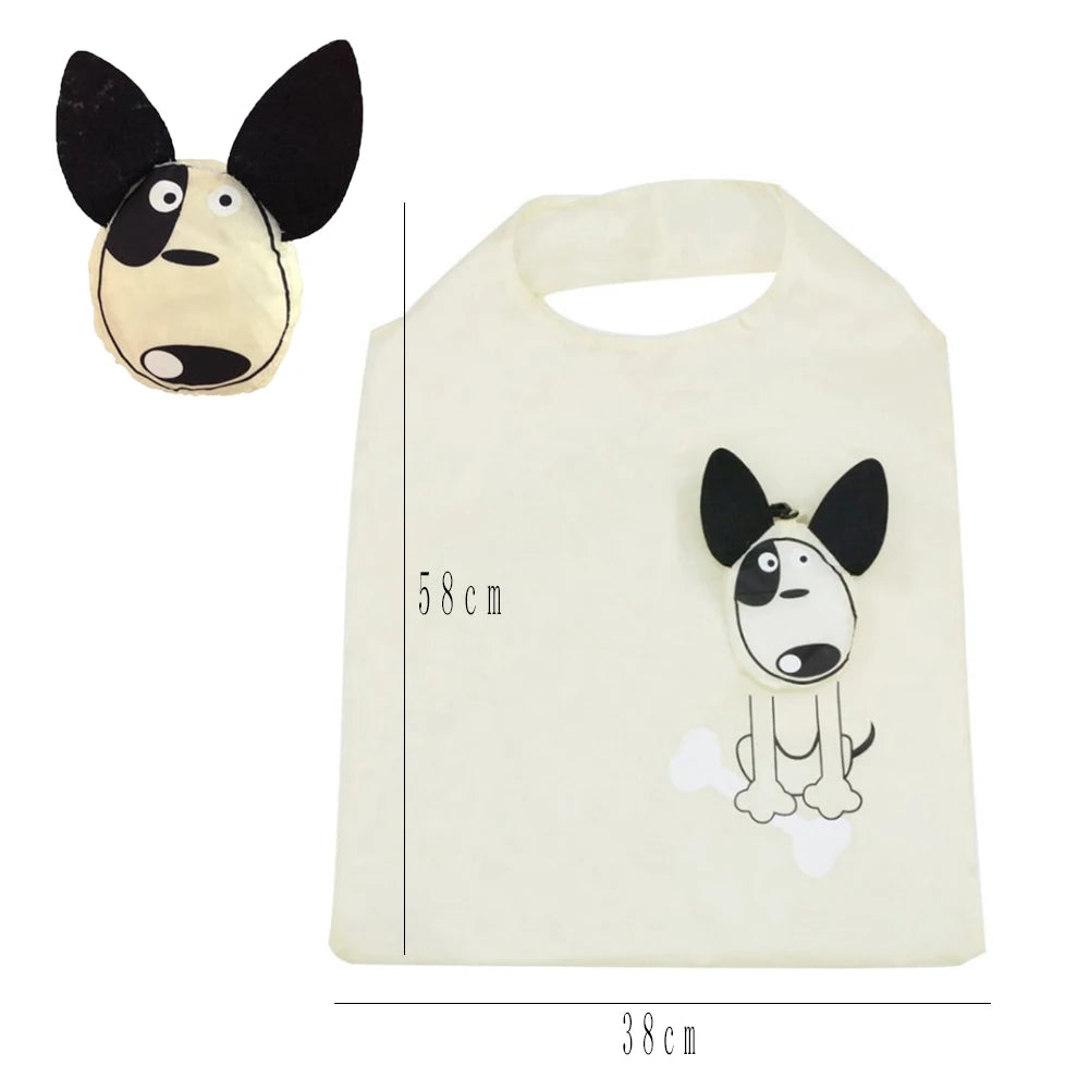 New Animals Cute Dog Useful Nylon Foldable Folding Eco Reusable Shopping Bags Cartoon Eco Tote Bag Portable Travel Shoulder Bag
