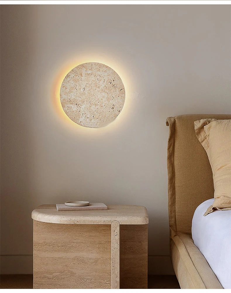 Natural Yellow Stone Led Sconce Nordic Wabi Sabi Home Decor Light Living Room Bedside Corridor Marble Wall Lamp