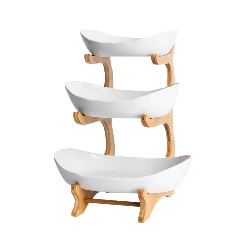Multi-layer European Dried Fruit Tray Standing Type Bamboo Wooden Rack Multifunction Kitchen Snack & Candy Tray Fruit Basket