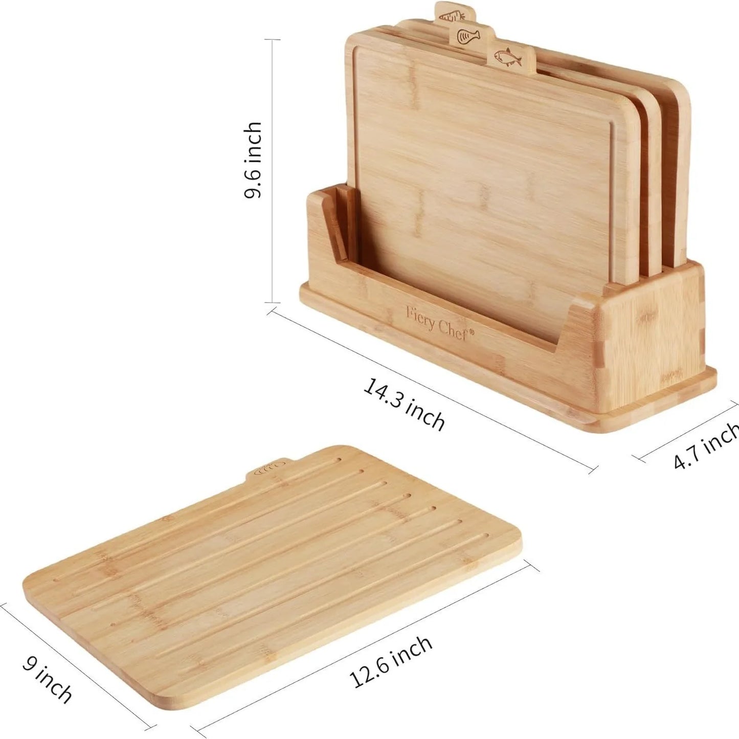 Restaurant Bamboo Wood Cutting Board Set 1.5cm Thick Dishwasher Safe QM Brand Solid Wood Rectangular Vegetable Snack Cutting