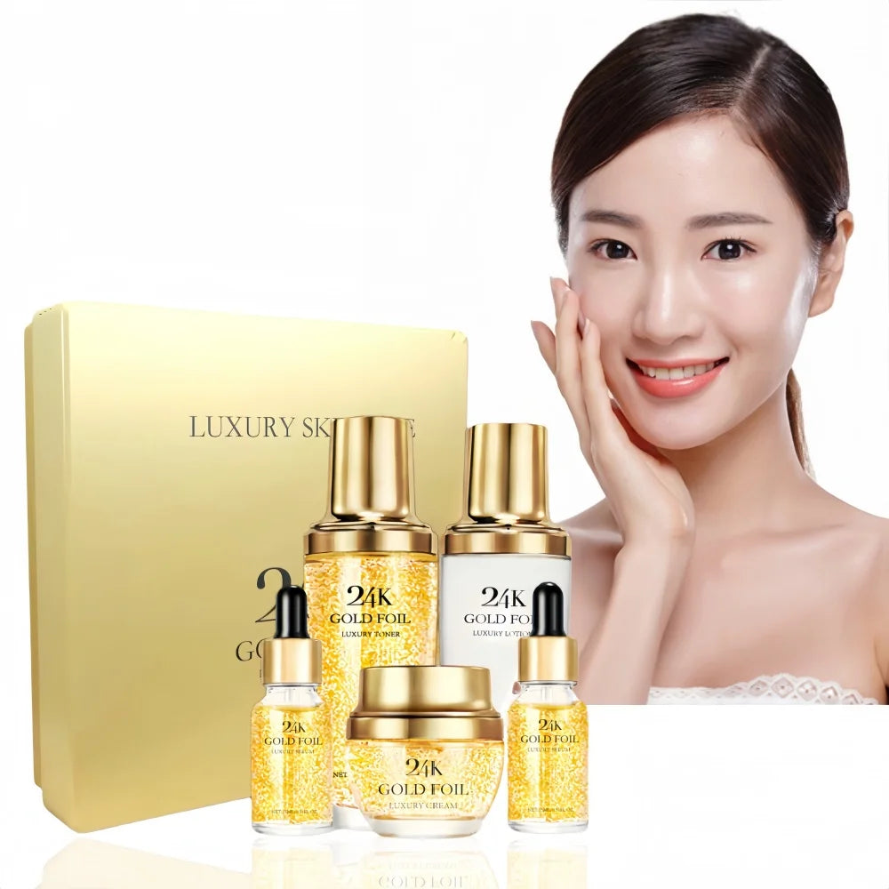 24k Gold Organic Skin Care Set Korean Cosmetics Set Whitening Lightening Luxury Skin Care Set Whitening Kit 2025 New Products