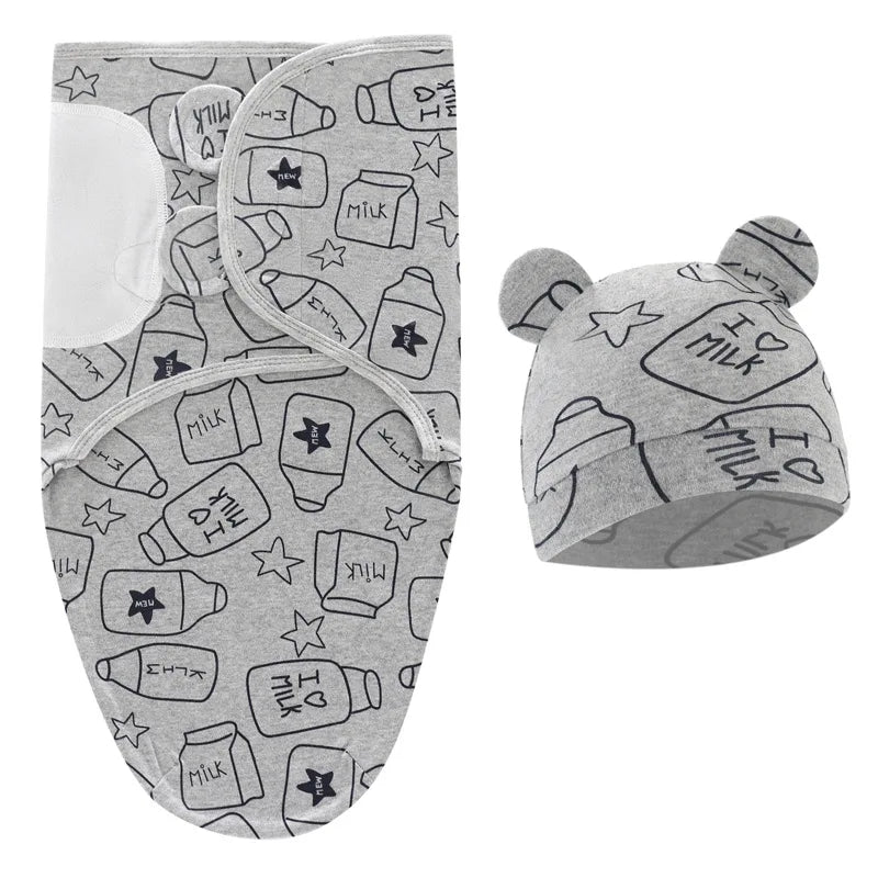 Baby Sleeping Bags Custom Newborn Blanket Organic Cotton Bamboo Modal Hat 2Pcs Set Unisex Receiving Baby Swaddle Blankets
