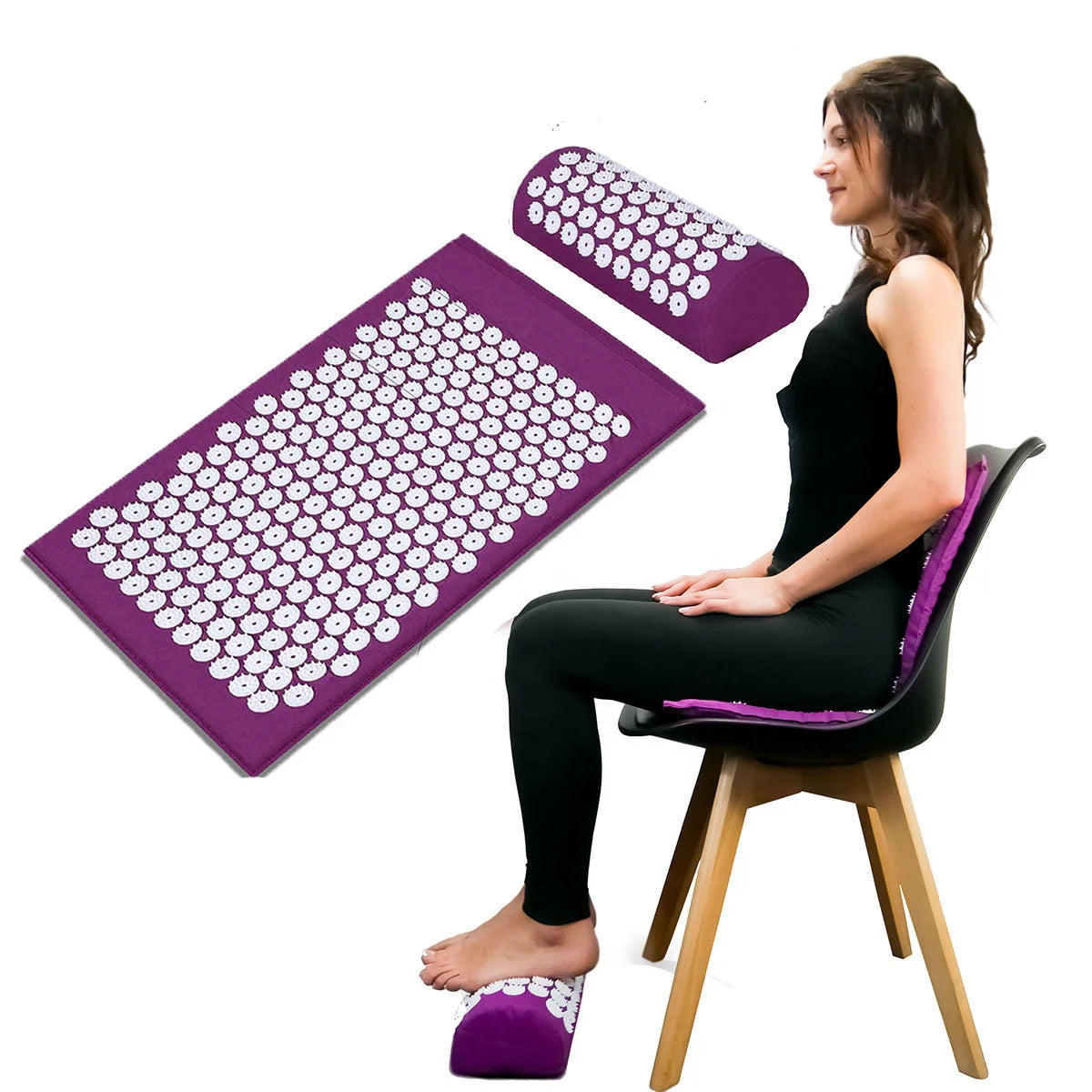 Bstar Eco Friendly Folding Portable Washable Acupuncture Massage Mat Pad Organic Shakti Acupressure Foot Mat Yoga Mat Pillow Set