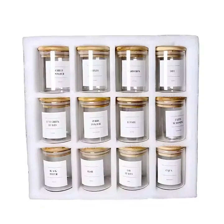 200ml 12pcs Set Storage Bottles Clear Glass Jars Spice Storage Classic Container with Airtight Bamboo Lid