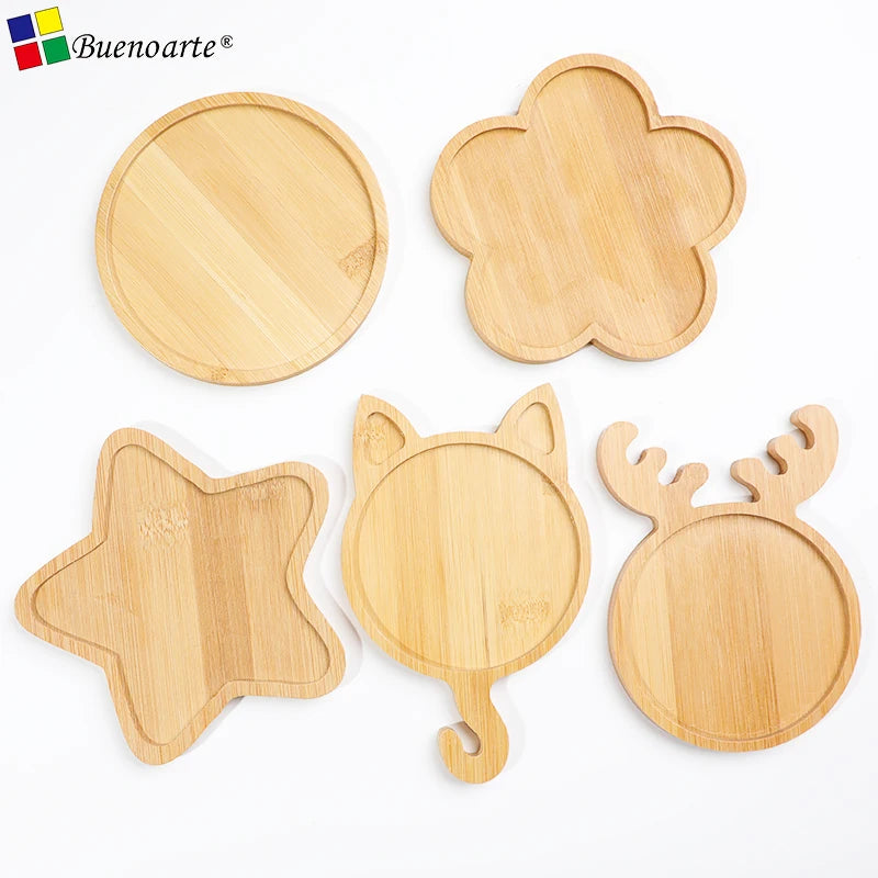 Bamboo Coaster 5 Pcs Flower Star Mosaic Base 1cm Thick Modern Design Room Use for DIY Mosaic Art Craft Kits