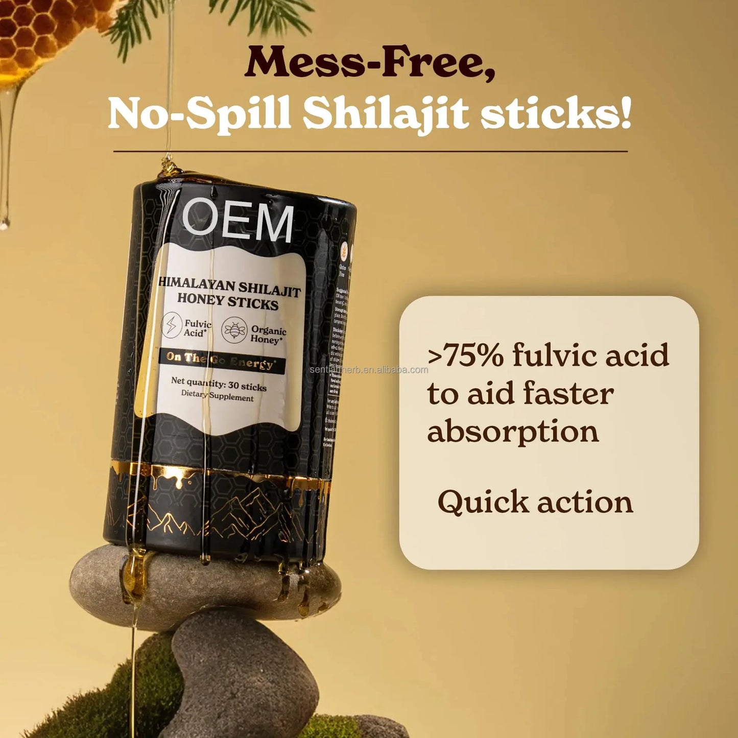 OEM Private Label Pure Himalayan Shilajit Gold Resin Himalayan Shilajit Honey Sticks Organic Boost Energy Immune