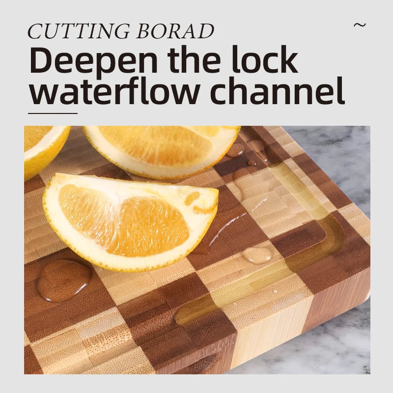 End Grain Large Bamboo Cutting Board 3.5cm Thick Rectangle for Kitchen Cheese Charcuterie Board Butcher Chopping Block Juice