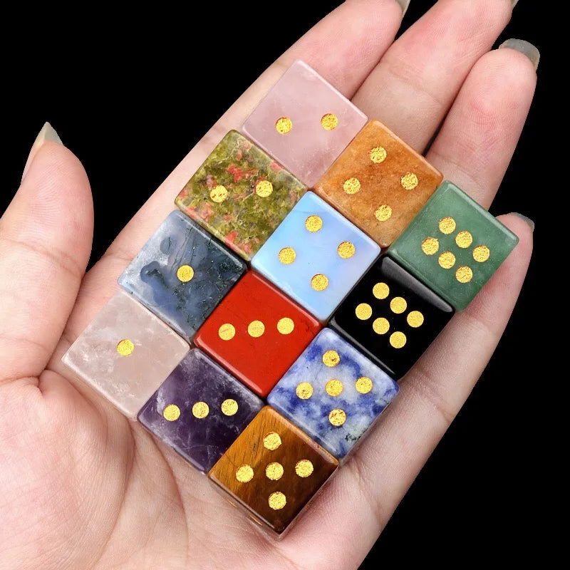 Customized Natural Mix Gemstone Crystal Cube Dice 16mm Eco-Friendly Handmade Carved Palm Healing Divination Stone Custom Logo