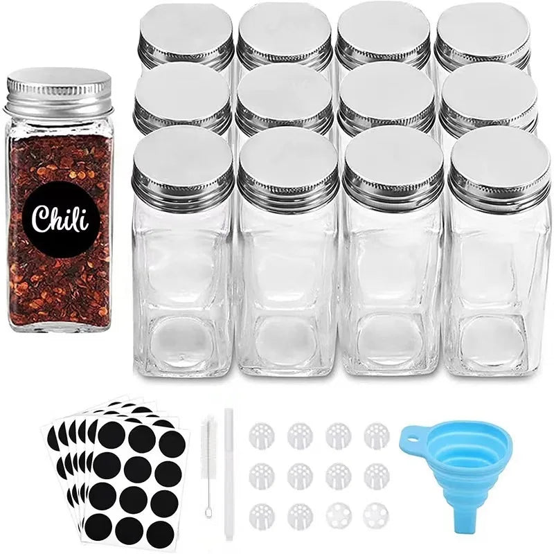 120ml Square Glass Spice Jar with Bamboo Wood Lid Sub-Packaged 4oz Seasoning Container for Parties and Condiments Storage